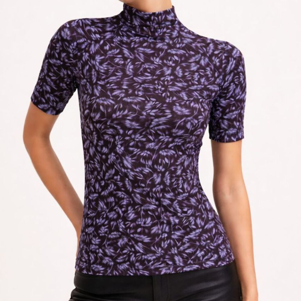 Madewell Drapey Mockneck Floral Short Sleeve Top Size XS